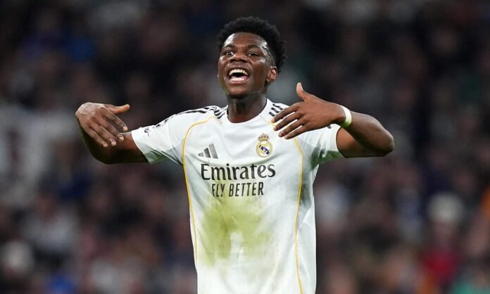 Aurelién Tchouaméni, en un partido con el Real Madrid durante esta temporada.