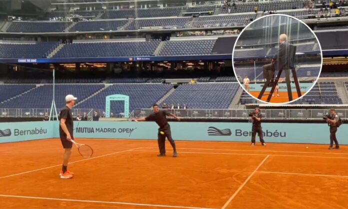 El Bernabéu se convierte en pista de tenis: Nadal y Courtois contra Bellingham y Sinner, con Florentino Pérez de juez...