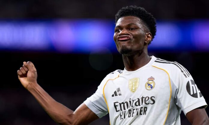 Aurelién Tchouaméni, en un partido con el Real Madrid durante esta temporada.