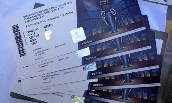 Entradas del Real Madrid para una final reciente de la Champions League.