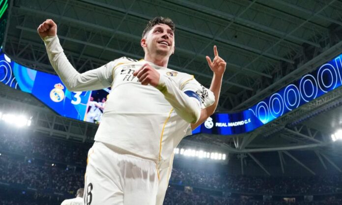 Fede Valverde, celebrando un gol en un partido del Real Madrid durante esta temporada.