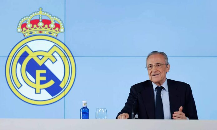Florentino Pérez, en su comparecencia de prensa ante los medios de comunicación en Valdebebas.