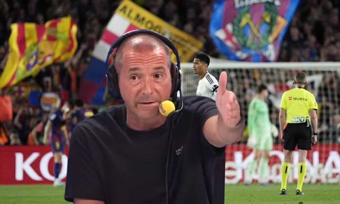 Manu Carreño y una foto del Barcelona - Real Madrid.