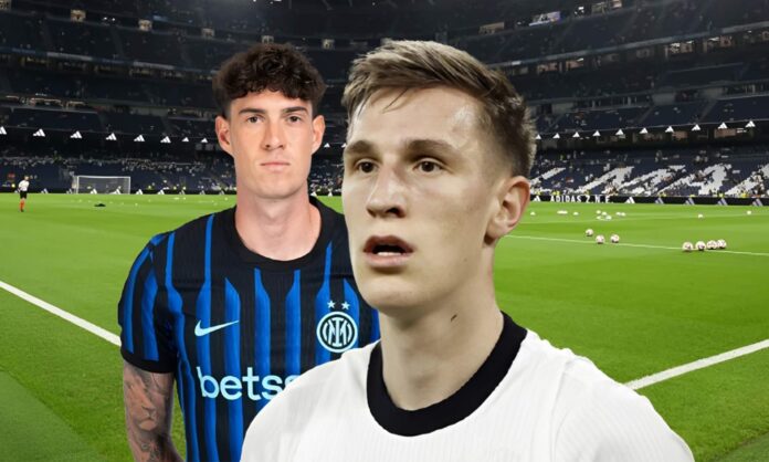Nico Schlotterbeck y Alessandro Bastoni, y de fondo el Santiago Bernabéu.