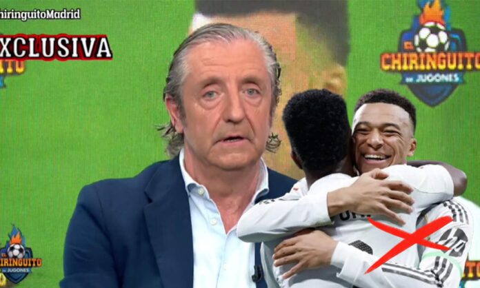 Josep Pedrerol y una foto de Vinícius Júnior y Kylian Mbappé. 